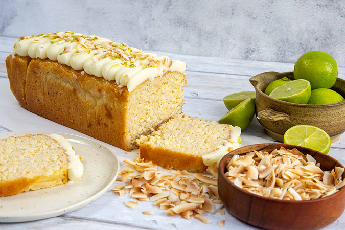 Coconut and Lime Drizzle Cake Slice